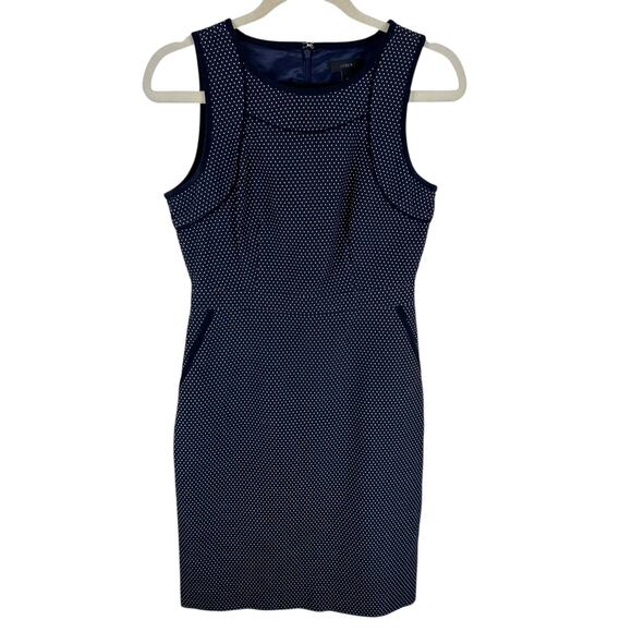 J. Crew NWOT Navy Blue White Polka Dot Sleeveless Knee Length Dress Size 4 - Picture 1 of 10